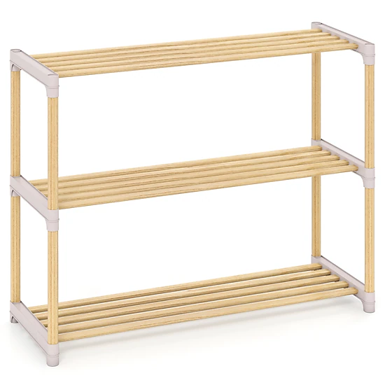 LJG 3/4-Tier Solid Wood Shoe Rack with Slatted Open Shelves