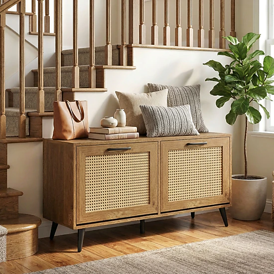 LJG Modern Freestanding Shoe Cabinet with 2 Flip Drawers and