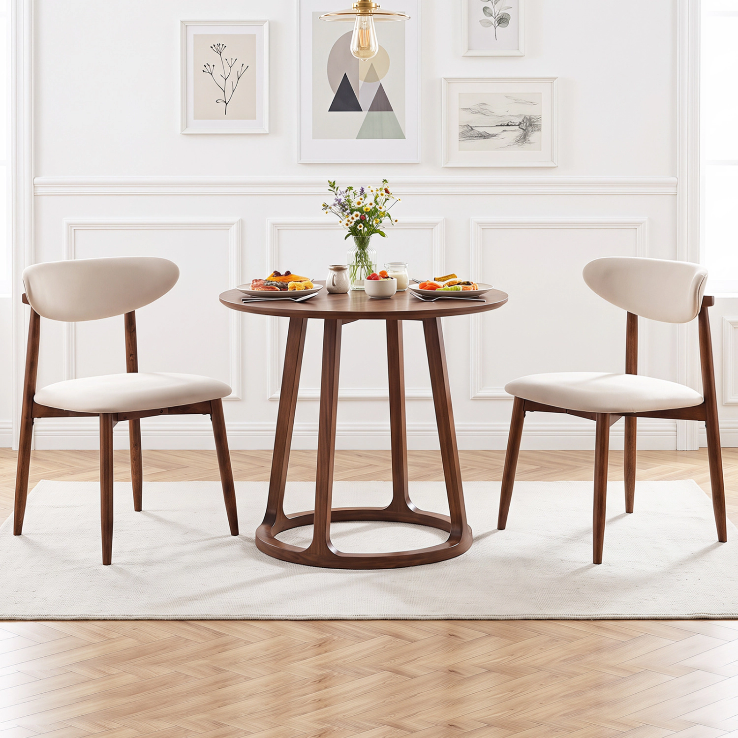 LJG Set of Fabric Upholstered Dining Chairs with Curved Backs