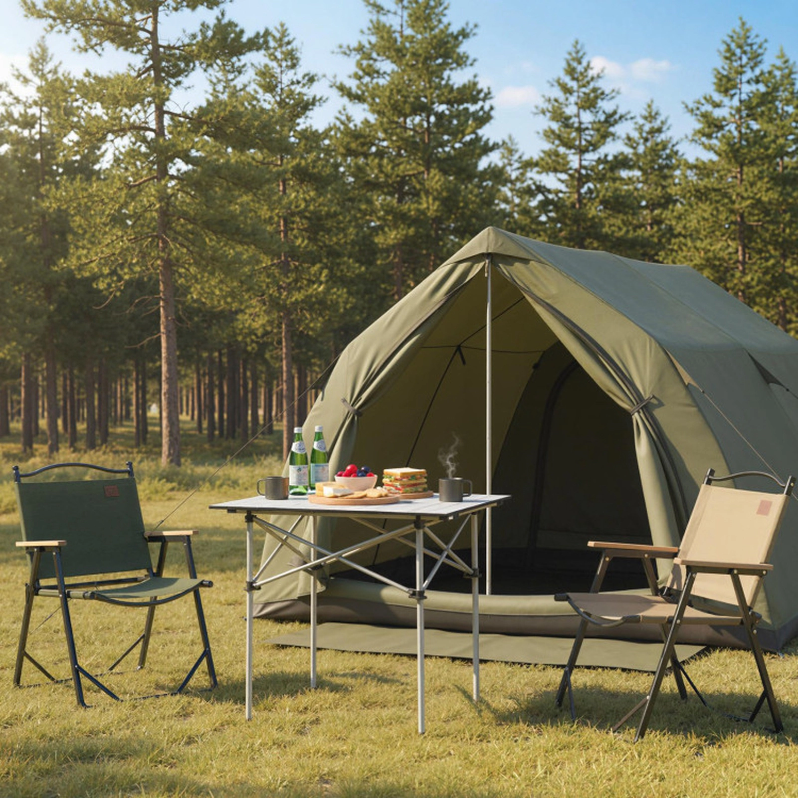 SUGIFT Silver Roll Up Folding Camping Table with Carrying Bag 28-in W 28-in D 27.5-in H 150-lb Tabletop Capacity