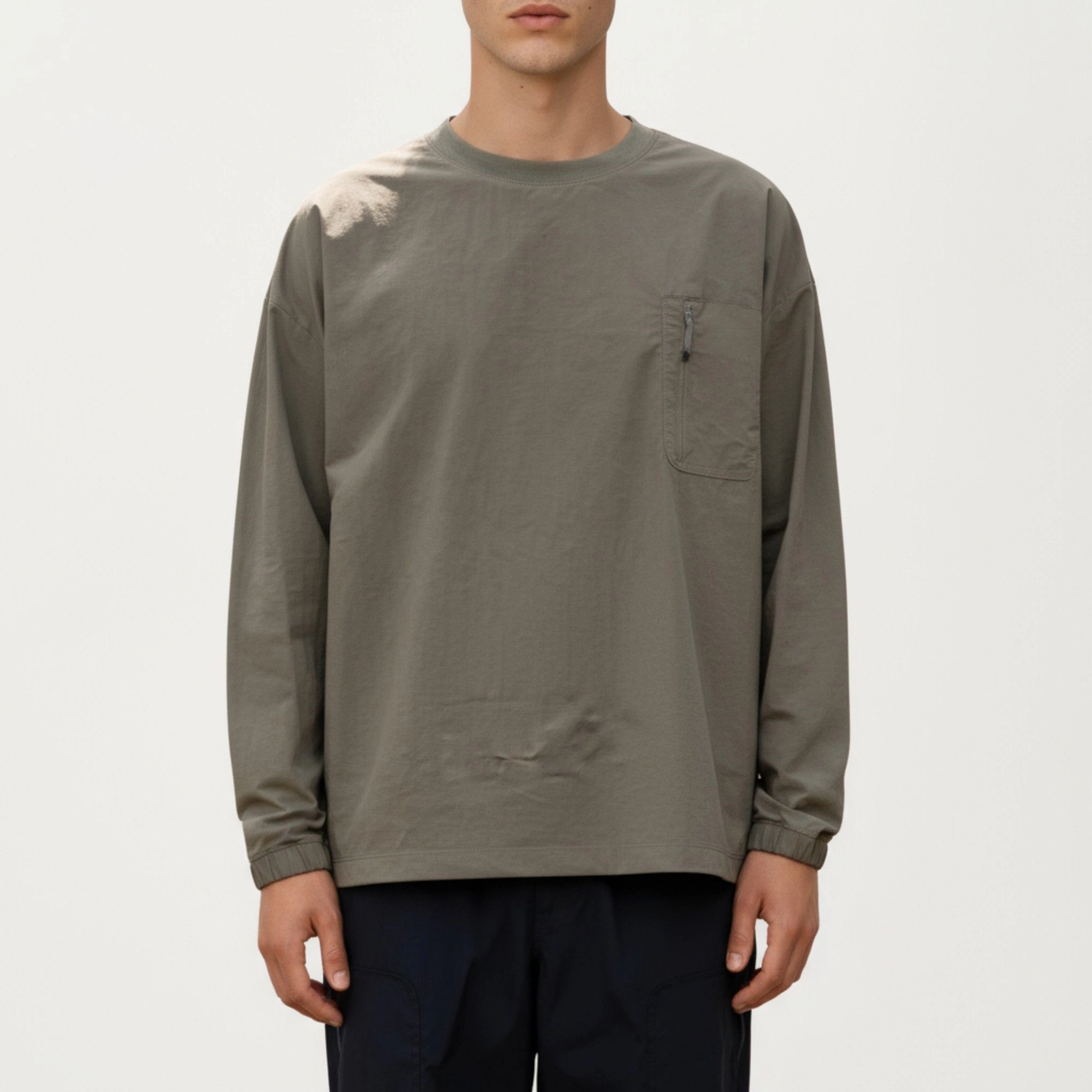 Anna-Kaci Men's Long Sleeve Crew Neck Utility Pullover with Zipper Chest Pocket and Elastic Cuffs