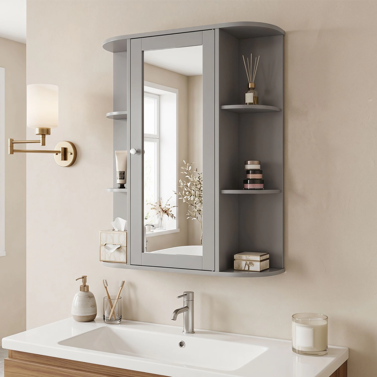 SlickBlue Bathroom Wall Cabinet with Mirror and Adjustable Shelves