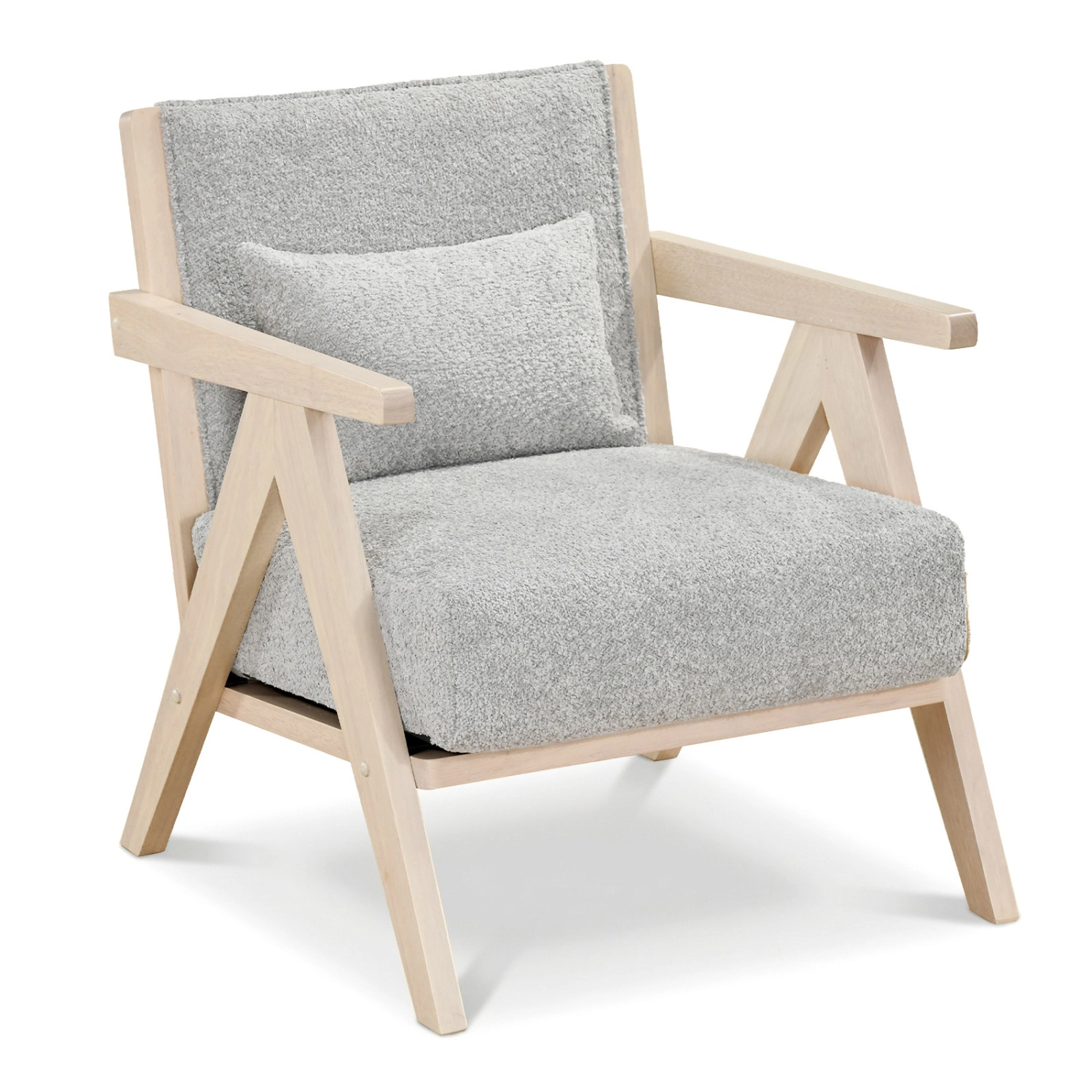 SUGIFT Mid-Century Modern Accent Chair Artificial Leather Sofa Chair Rubber Wood Frame 440-Lb Capacity 28-in Frame Gray