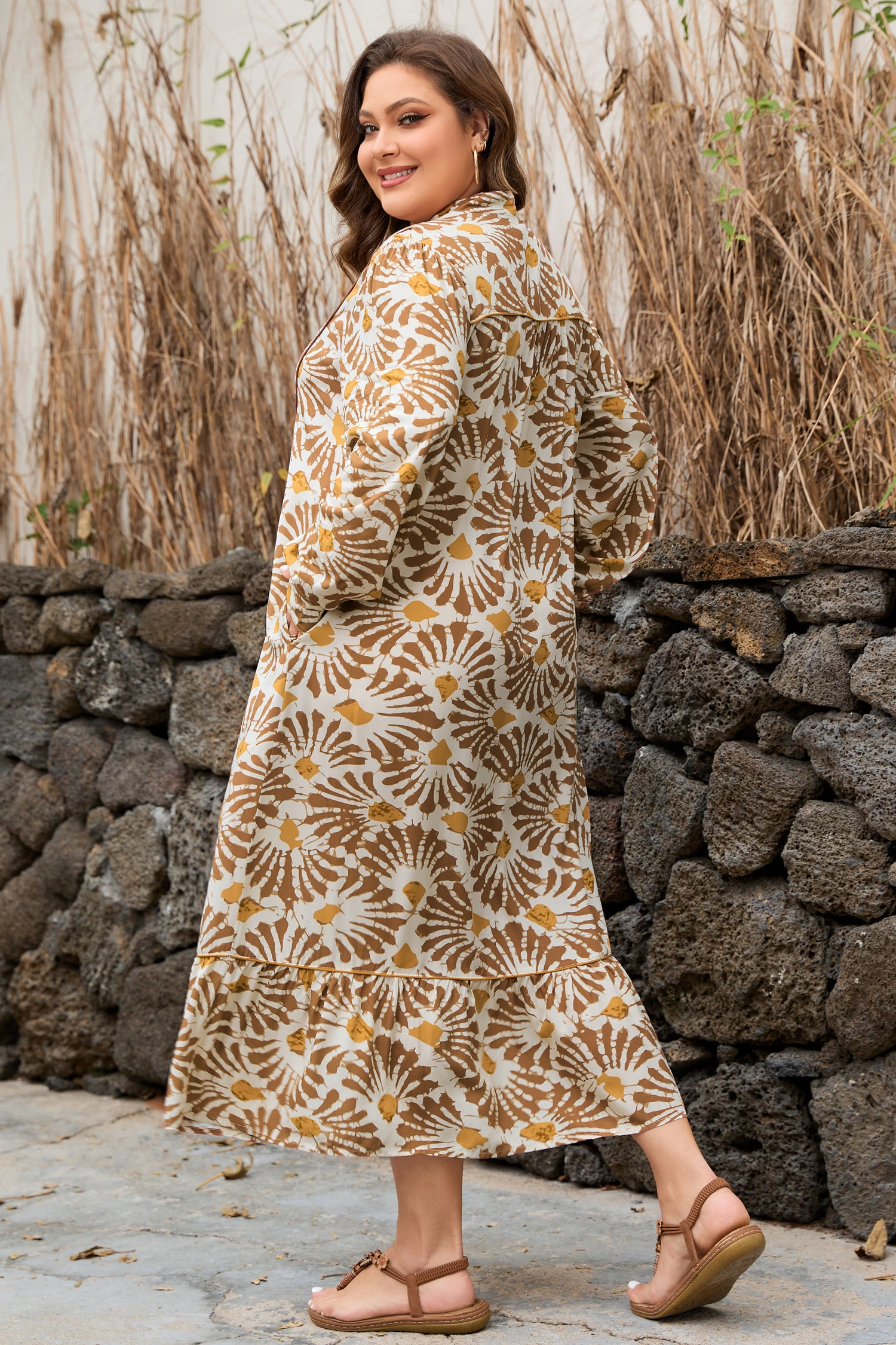 Threaded Pear Women's Lorelai Print Loose Long PLUS Dress