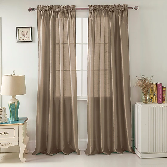 RT Designers Collection 100% Polyester 82 GSM Faux Silk Nikki Rod Pocket Curtain Panel 54" x 90" Taupe