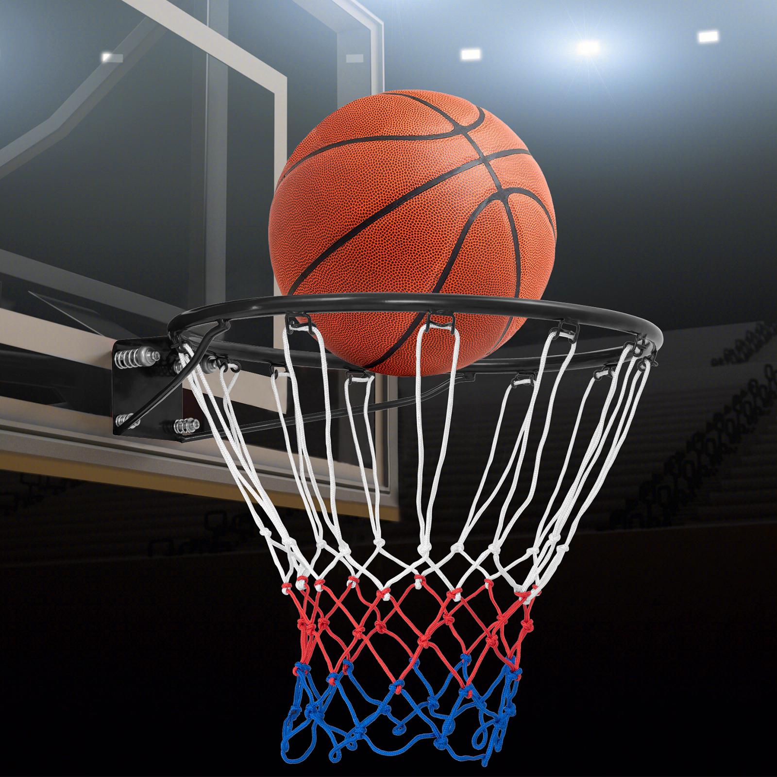 SUGIFT Black 18-in Basketball Rim Goal Replacement with All Weather Net and Mounting Hardware 23-in W 19-in D