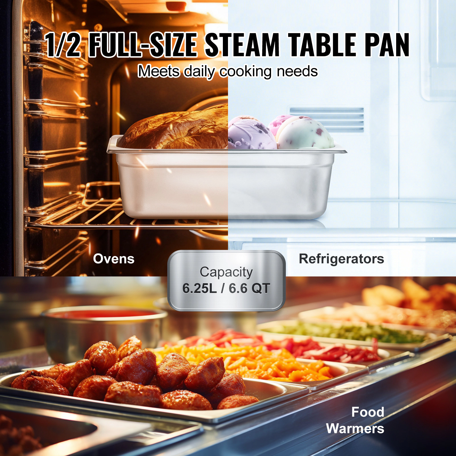 HONGGE Hotel Pans, Anti-Jam Steam Pan, 0.8mm Thick Stainless Steel Steam Table Pan, Deep Commercial Table Pan