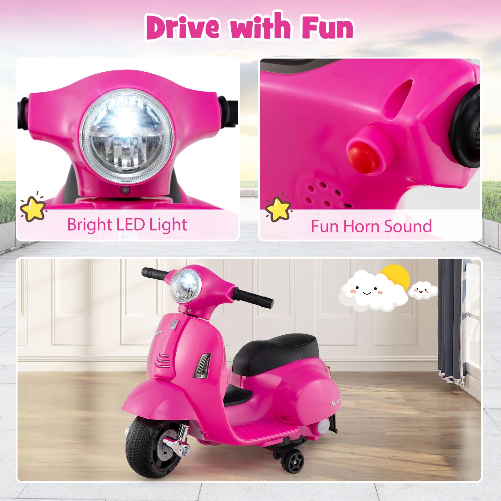 SlickBlue 6V Battery Powered Toddler Ride On Bike with Horn Sound and Foot Pedal