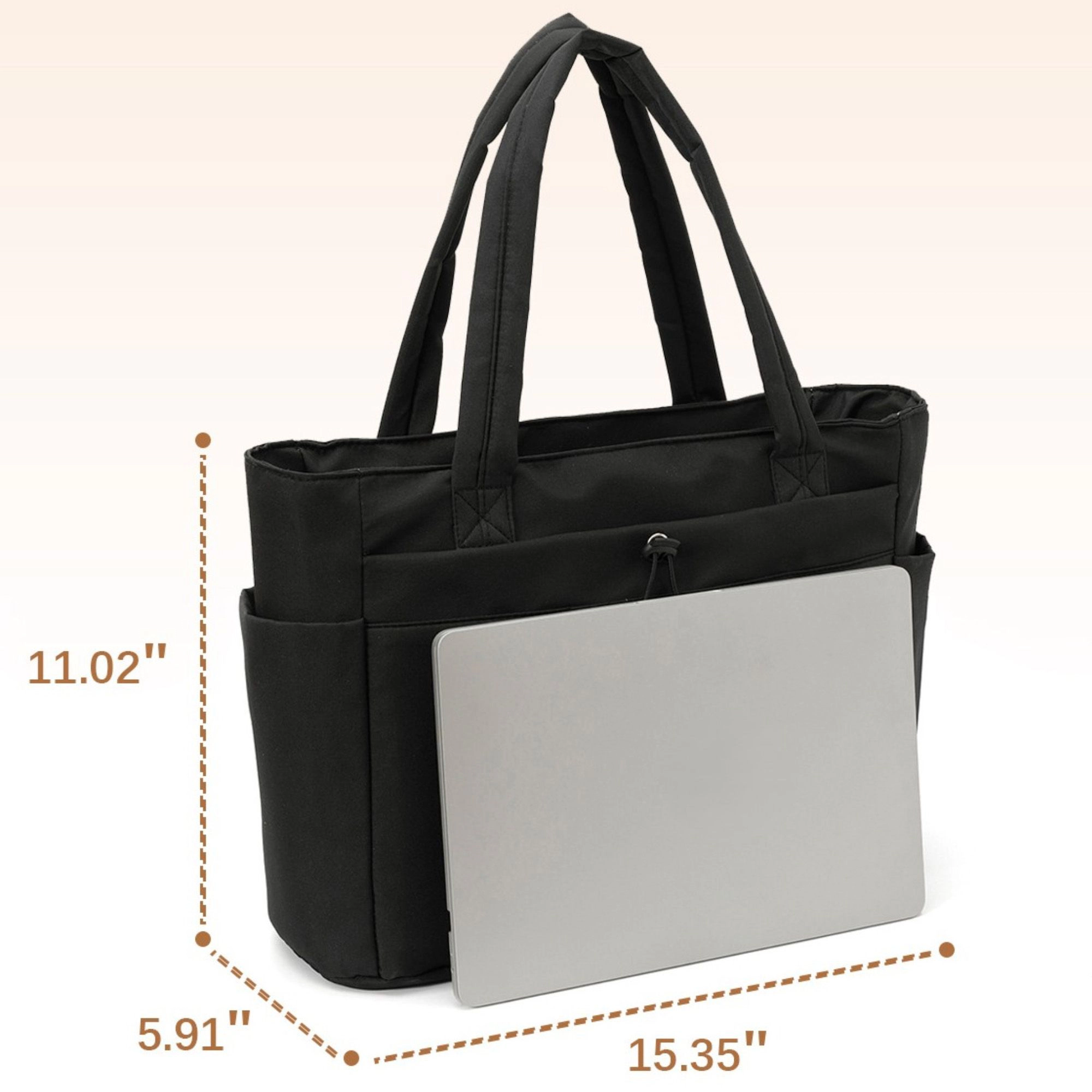 Alilang Women's Canvas Tote Bag with Zipper Closure and Multiple Exterior Pockets