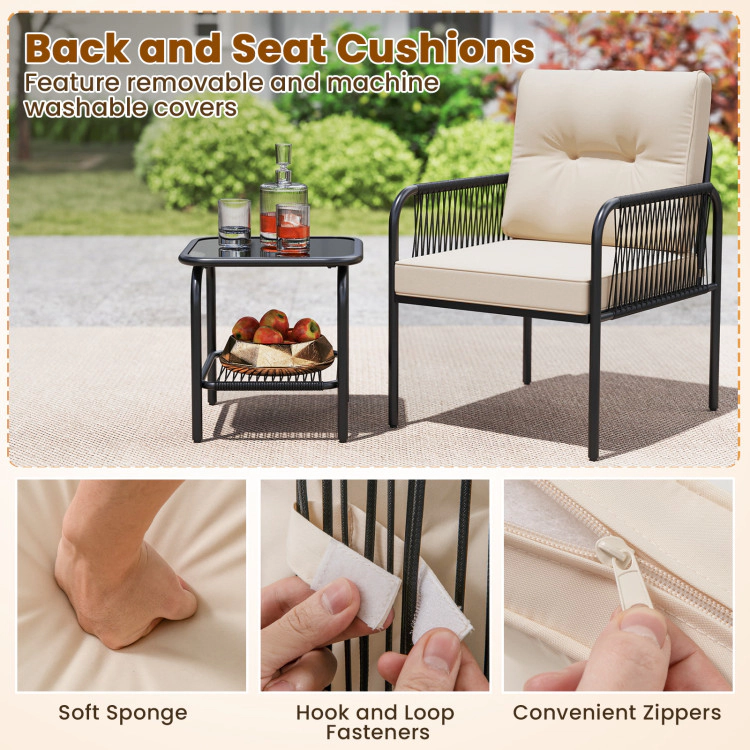 Hivvago 3 Pieces Patio Bistro Pe Outdoor Wicker Rattan Furniture Conversation Set-Beige
