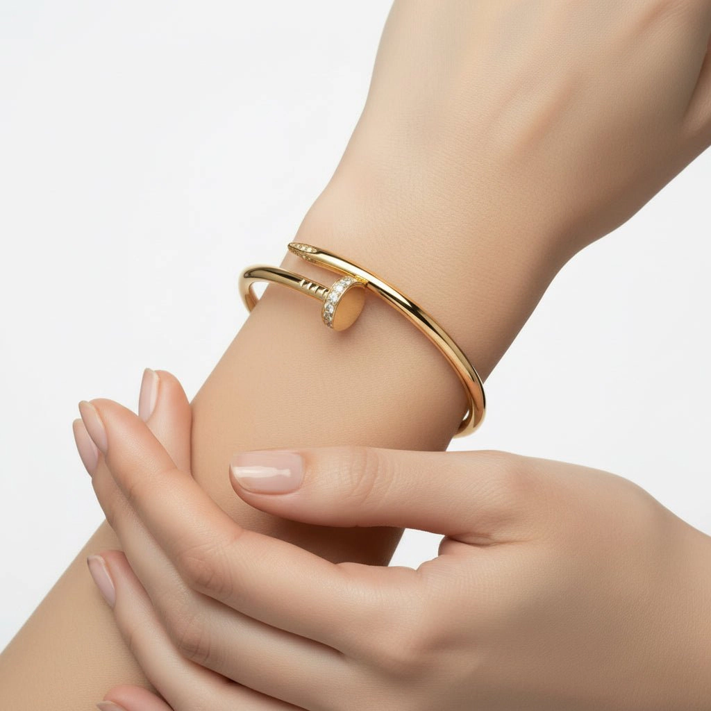 DressAtR Women's Zircon Gold Tone Nail Bangle Bracelet