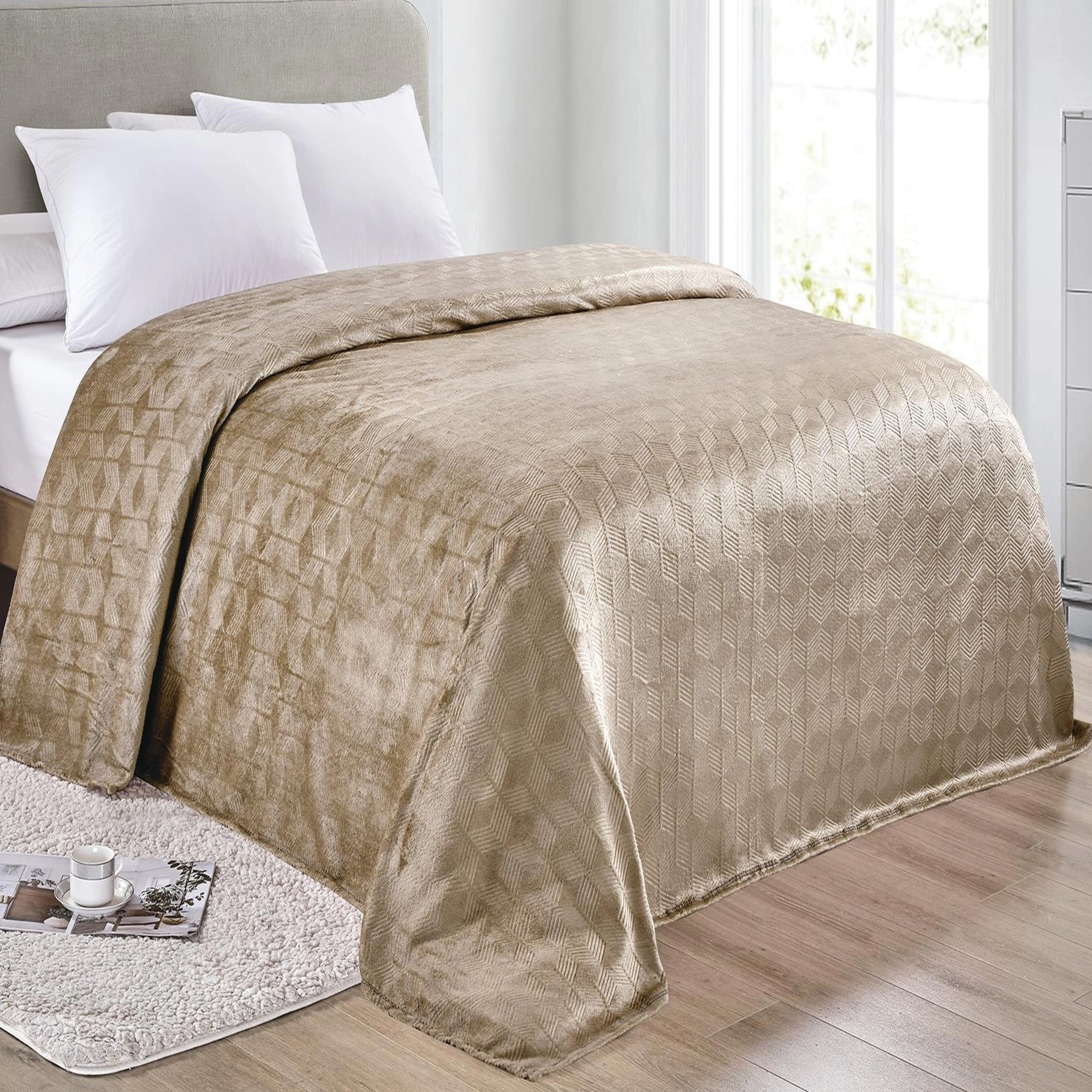 Amrani Bedcover Embossed Blanket Soft Premium Microplush Taupe by Plazatex