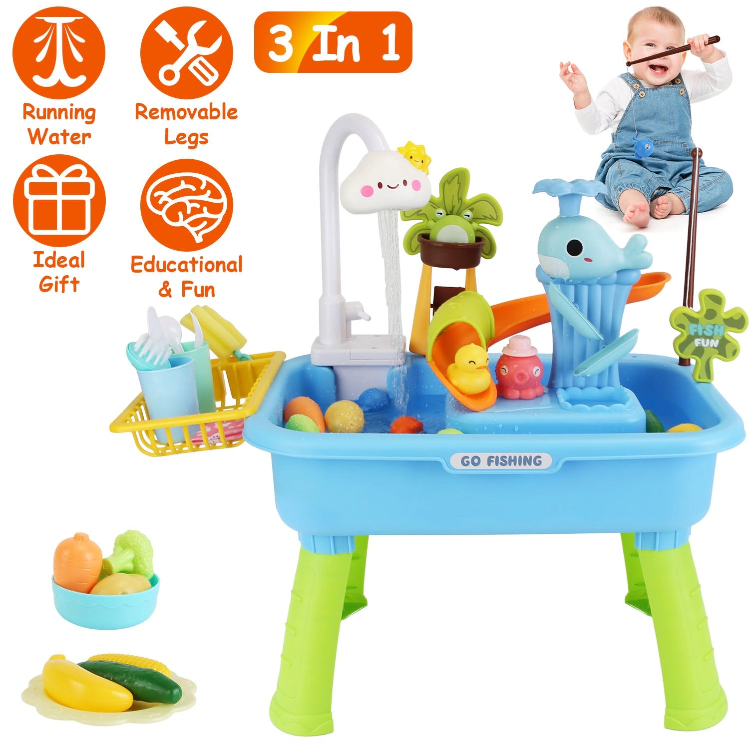 GBruno 3-in-1 Kitchen Sink Toy With Electric Faucet