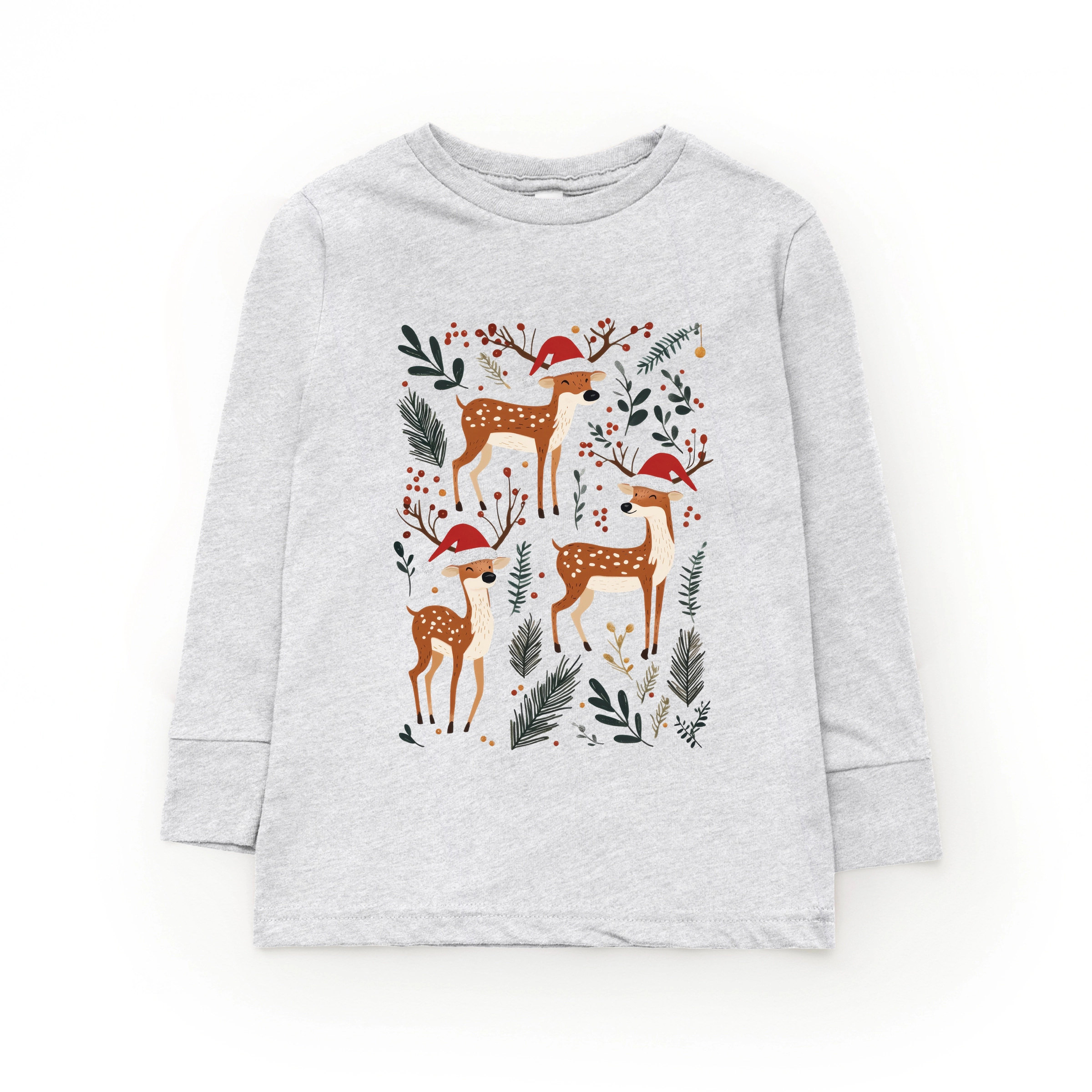 The Juniper Shop - Youth Long Sleeve Graphic T-Shirt Christmas Deer and Foliage