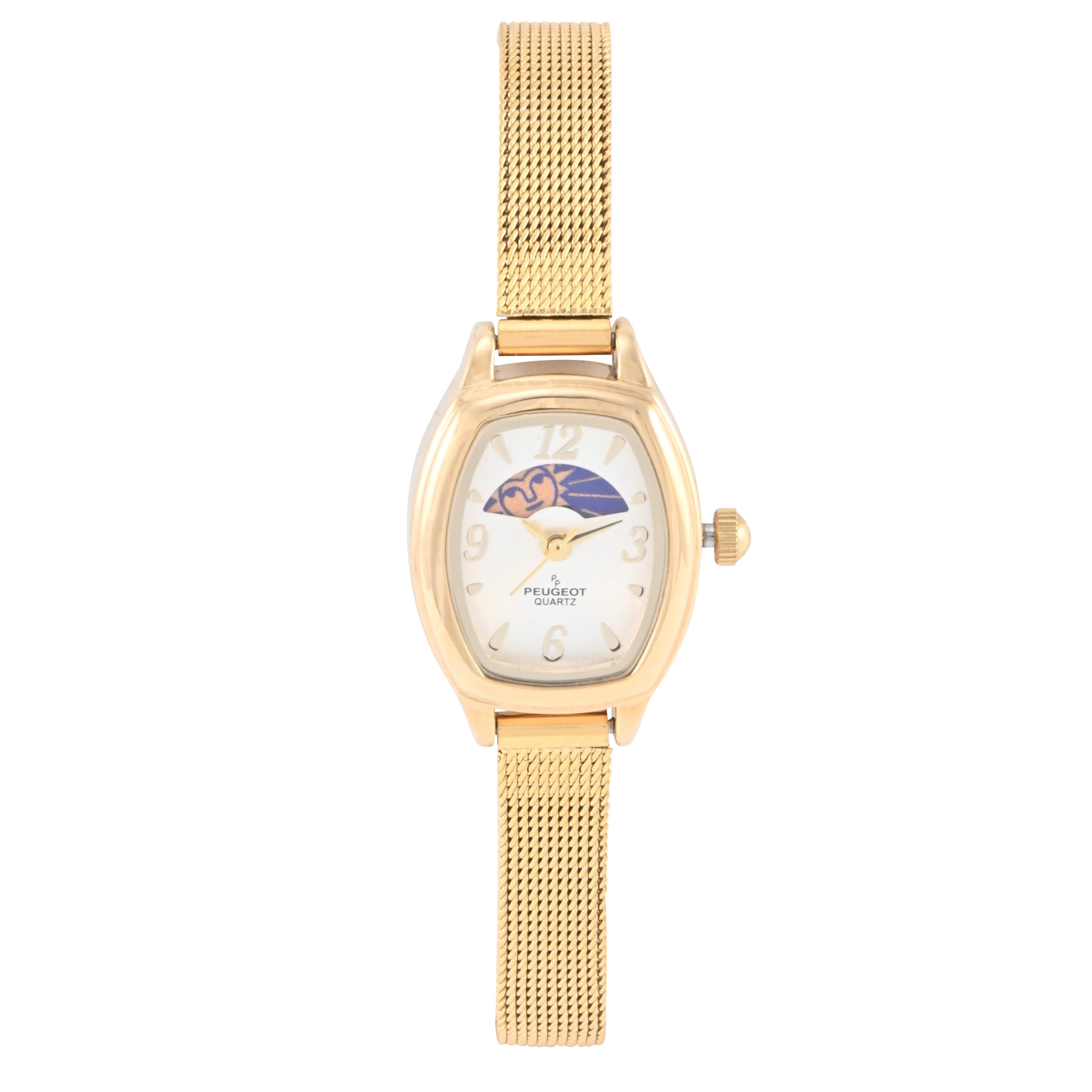 Peugeot Women's White Dial Sun Moon Watch 30x20mm Mesh Bracelet