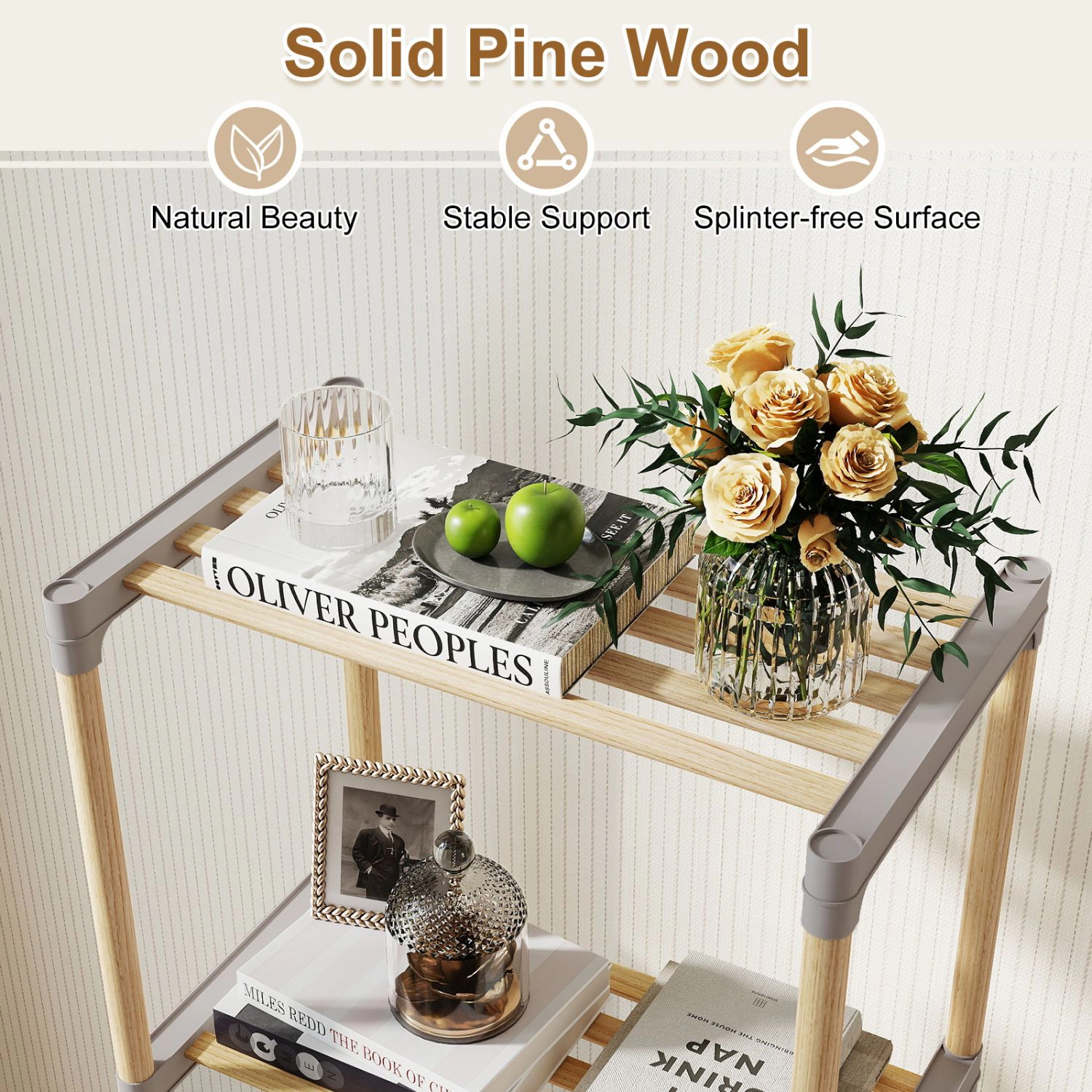SlickBlue Pine Wood Bookshelf, 4/5-Tier Open Storage Display Rack