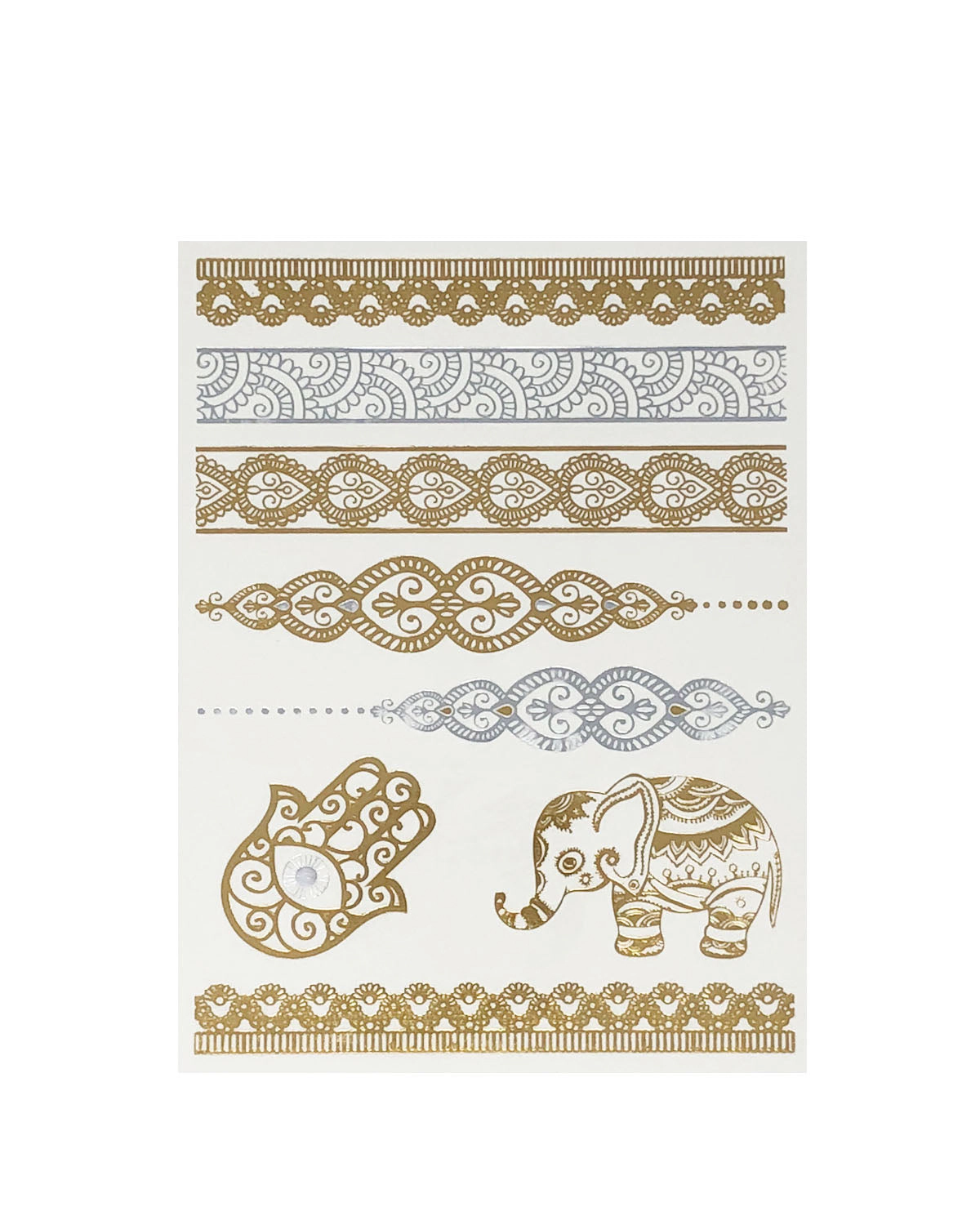 Wrapables Celebrity Inspired Temporary Tattoos in Metallic Gold Silver and Black (6 Sheets), Large