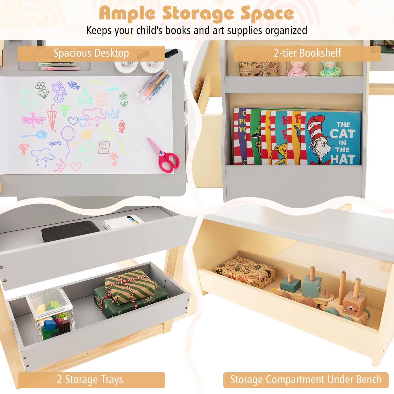 Hivvago Kids Art Center Wooden Table Bench Set