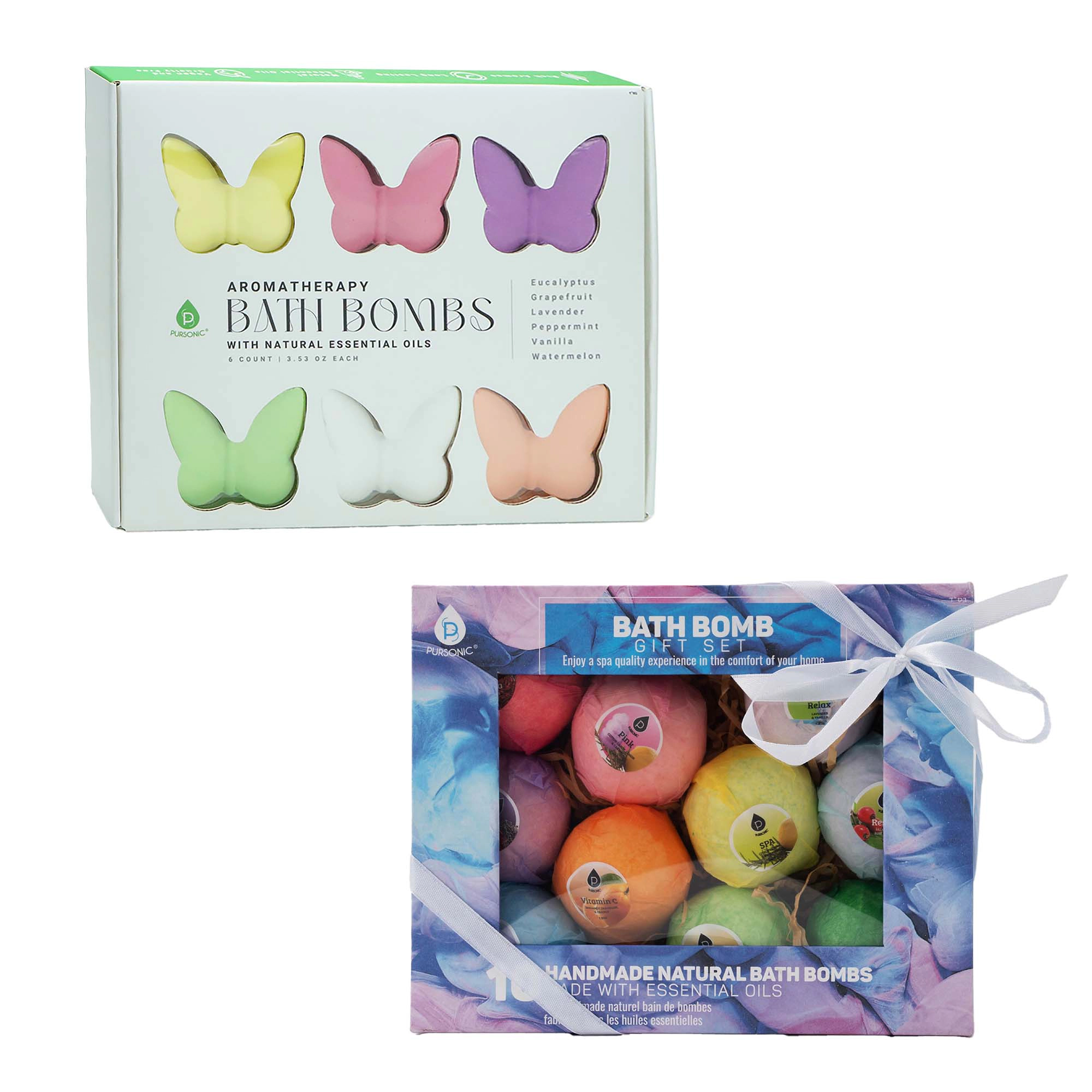 Pursonic Women's Aromatherapy Bath Bomb Collection: Essential Oil Butterfly & Handmade Natural Bath Bombs Gift Set