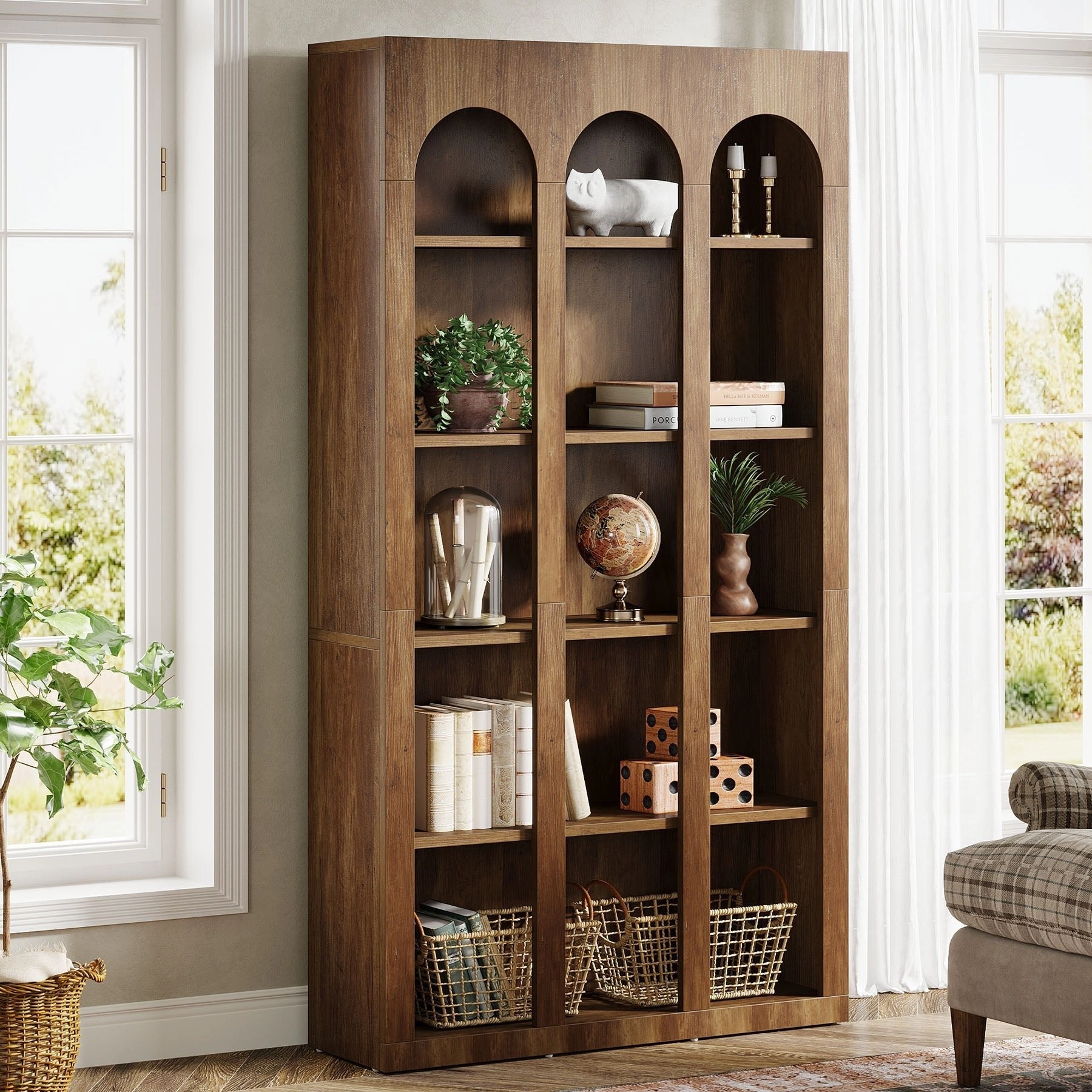 Tribesigns 5-Tier Farmhouse Arched Bookshelf, 70.87-Inch