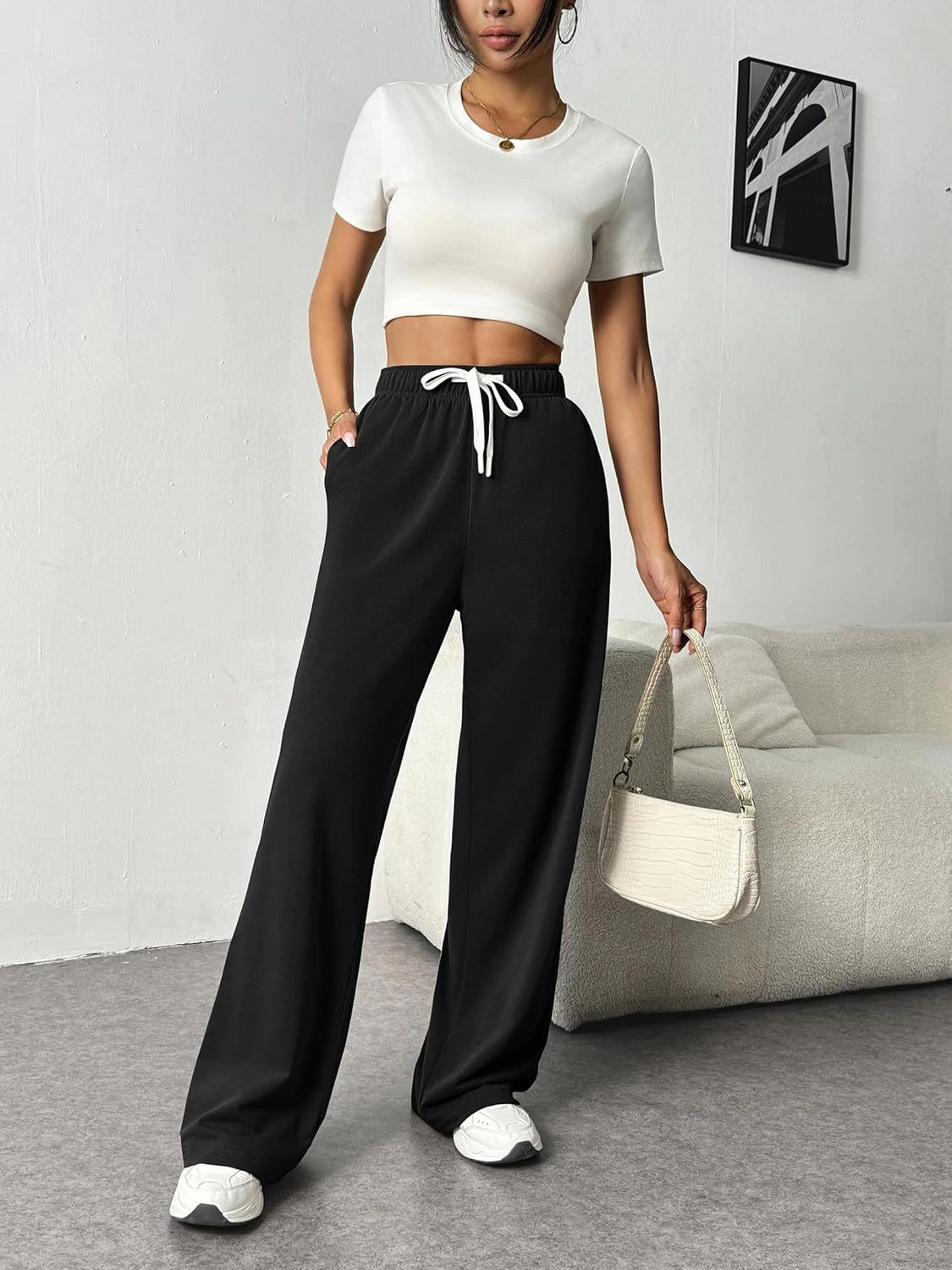 KOJOOIN Womens Wide Leg Sweatpants High Waisted Baggy Lounge Pants Workout Trousers Athletic Joggers