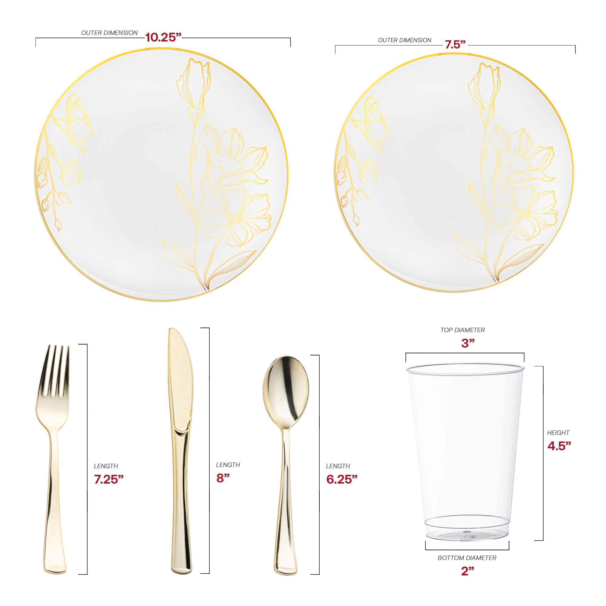 Smarty Had A Party White with Gold Antique Floral Round Disposable Plastic Wedding Value Set