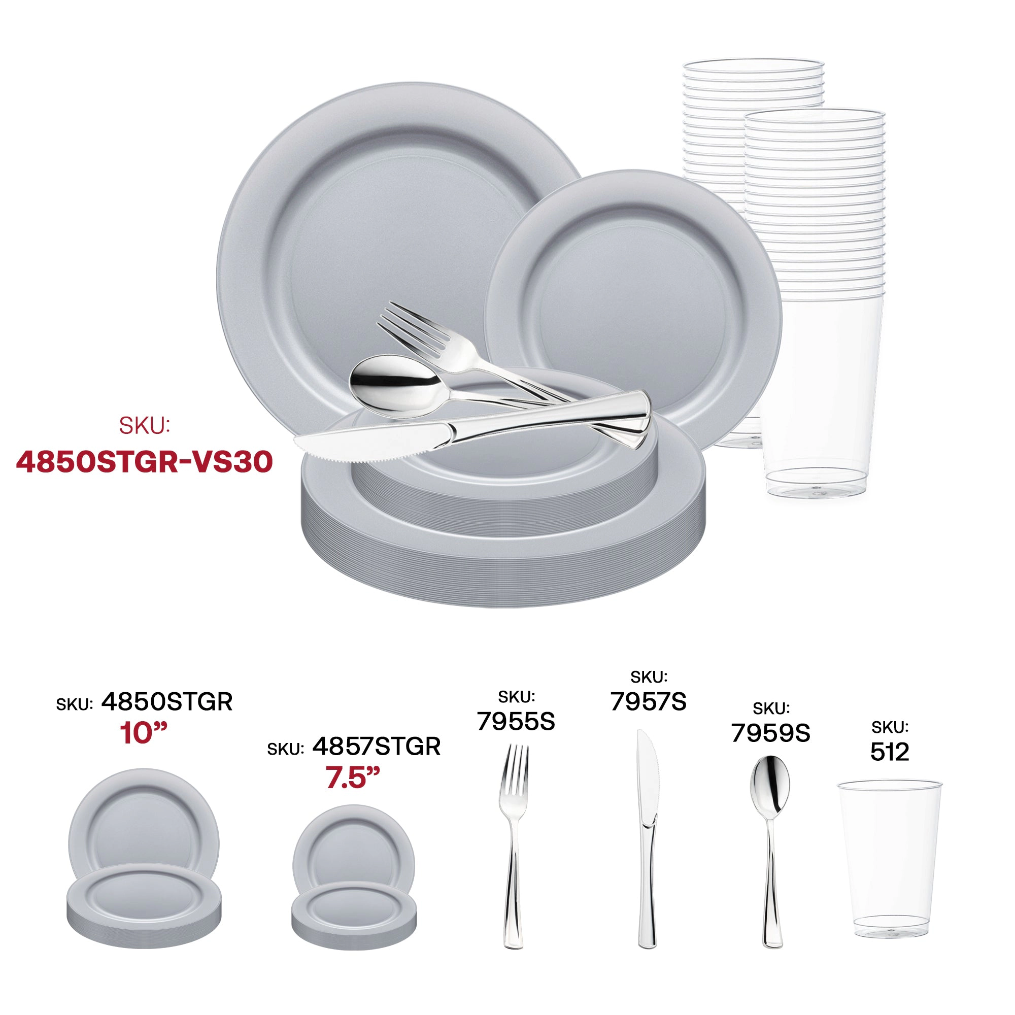 Smarty Had A Party Matte Steel Gray Round Disposable Plastic Wedding Value Set