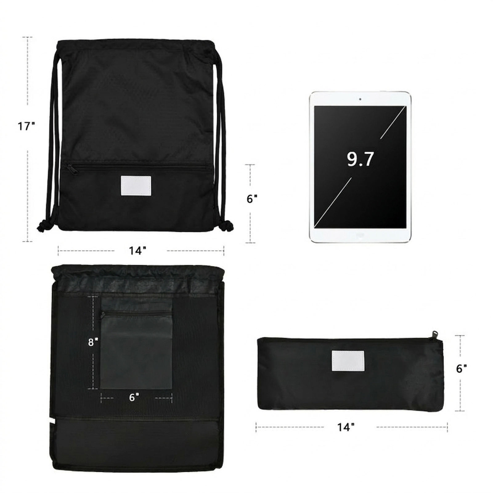SUGIFT Foldable Drawstring Backpack Sports Sack with Zipper Pockets Black/Dark Blue Camping Bag