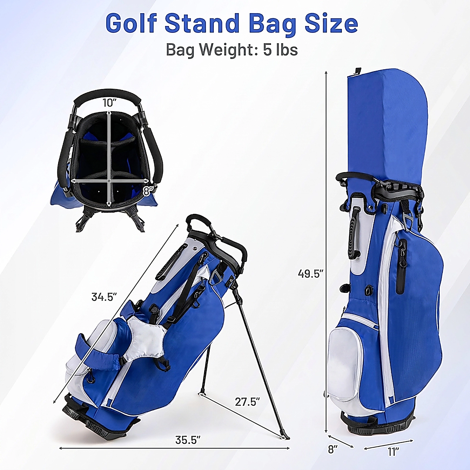 SUGIFT Complete Men’s Golf Stand Bag with Full Club Set Headcovers and Putter 5-lb Sports Bag Blue/White