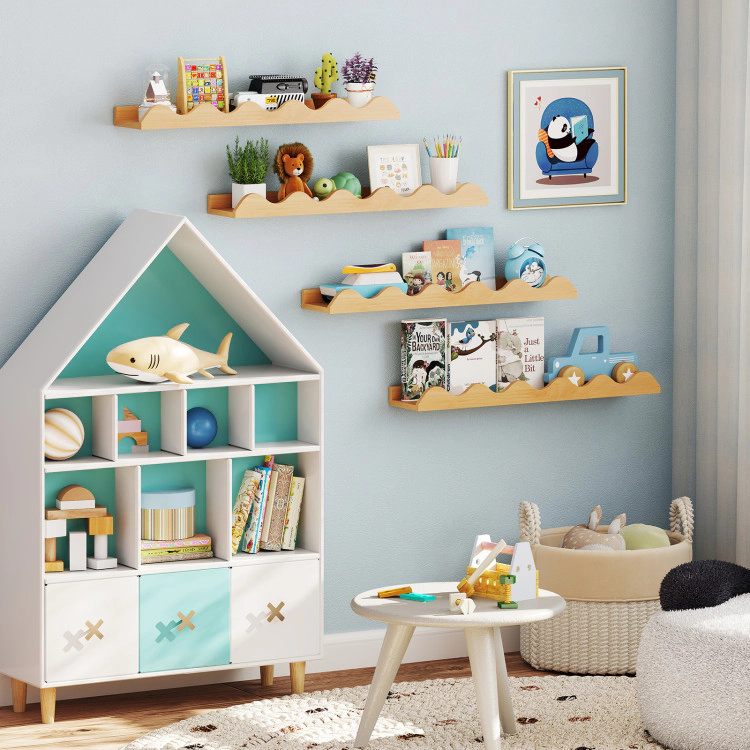 Hivvago 24 Inch Kids Bookshelf Set of 4 Wall-Mounted Picture Ledge Shelf