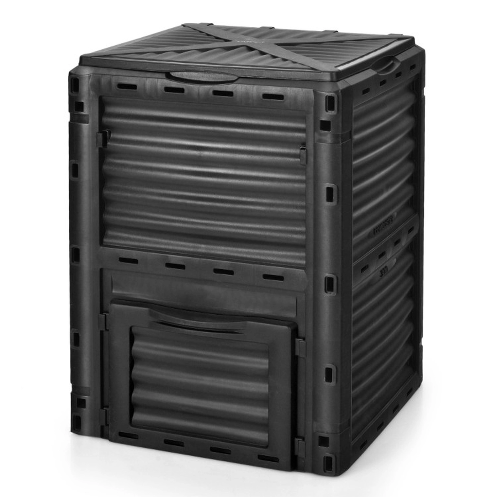 SUGIFT 80-Gal Heat-Retaining PP Openable Lid Bottom Exit Door Outdoor Composter Bin 23.5-in x 23-in x 32-in Black