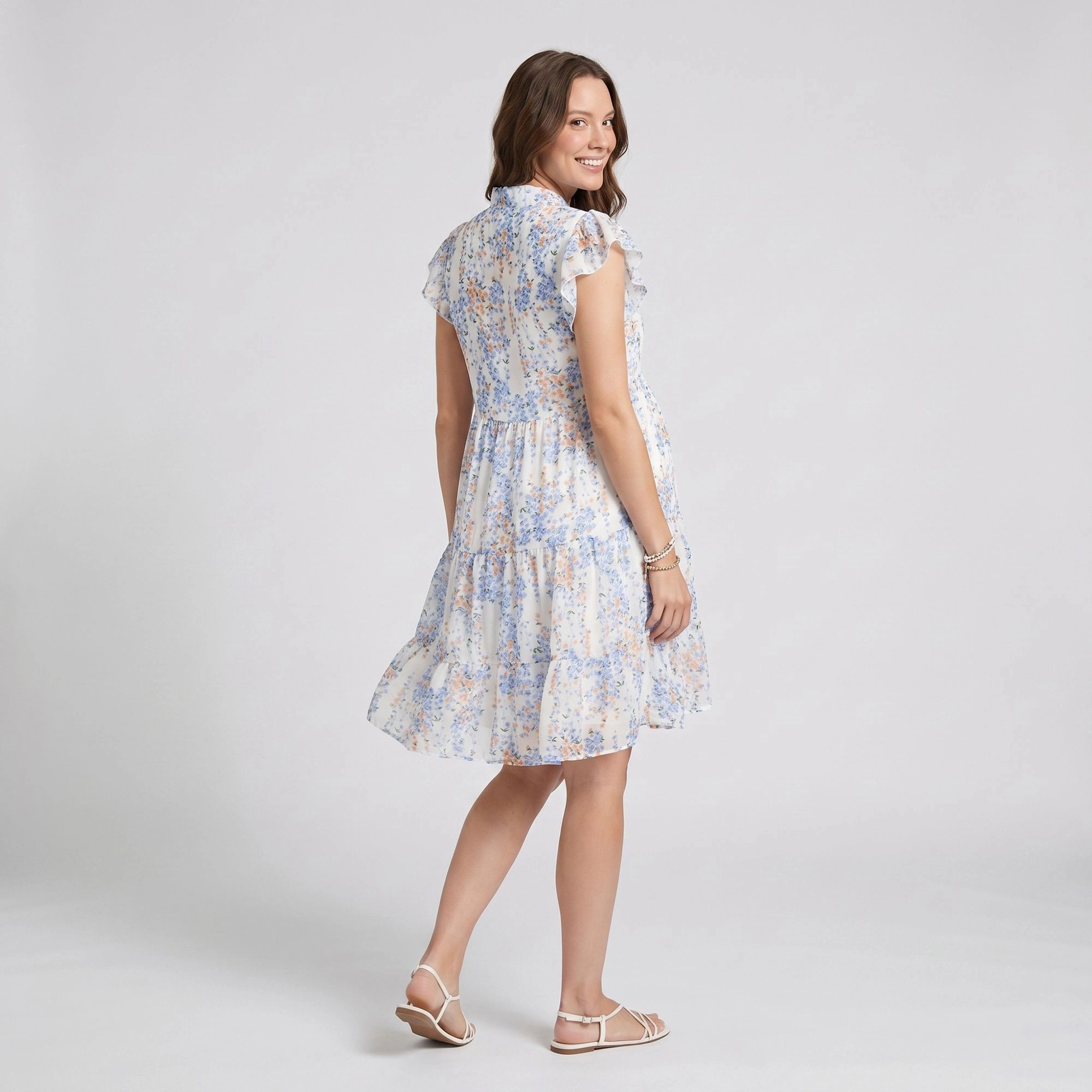 Anna-Kaci Women's Floral Print Flutter Sleeve Tiered Skirt Maternity Dress