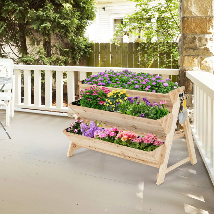 Hivvago 3 Tier Wooden Vertical Raised Garden Bed with Storage Shelf