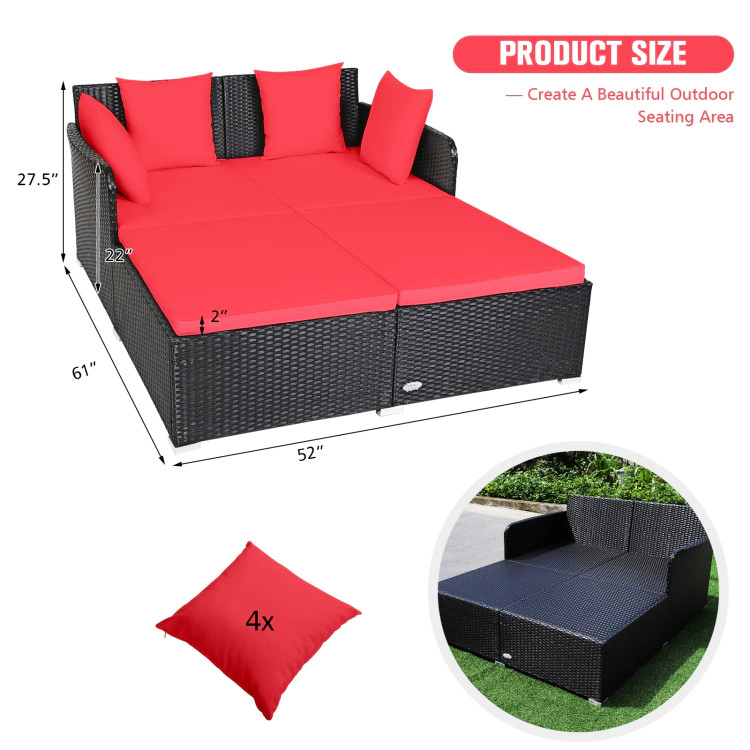 Hivvago Spacious Outdoor Rattan Daybed with Upholstered Cushions and Pillows