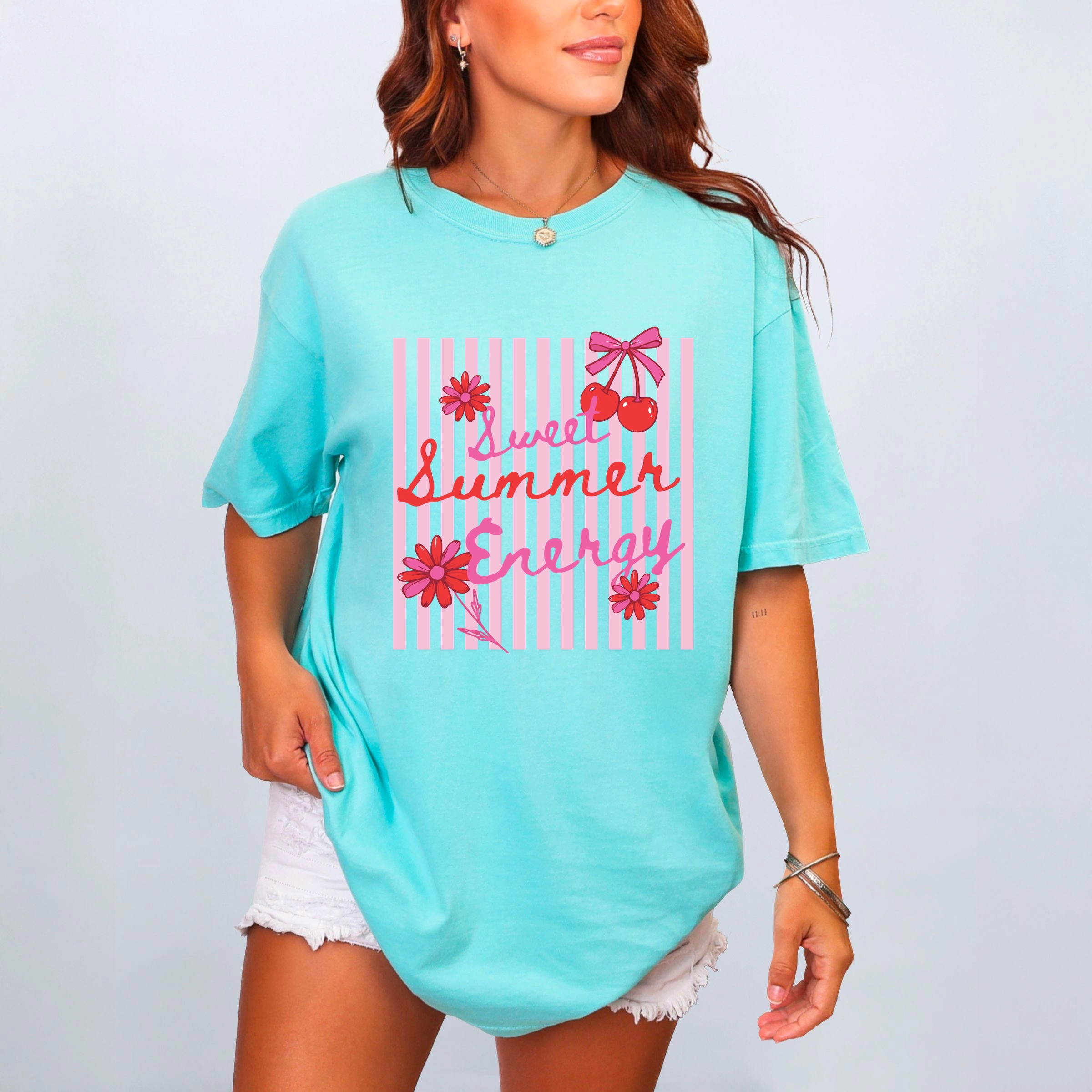 Simply Sage Market - Sweet Summer Energy Cherries Women's Garment Dyed Graphic T-Shirt