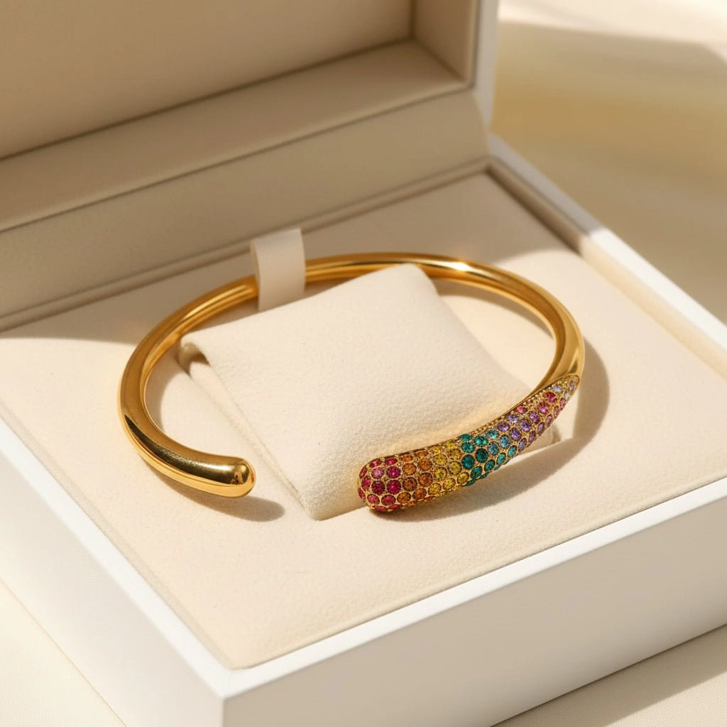 DressAtR Women's Circle Rhinestone 18K Gold Plated Bangle