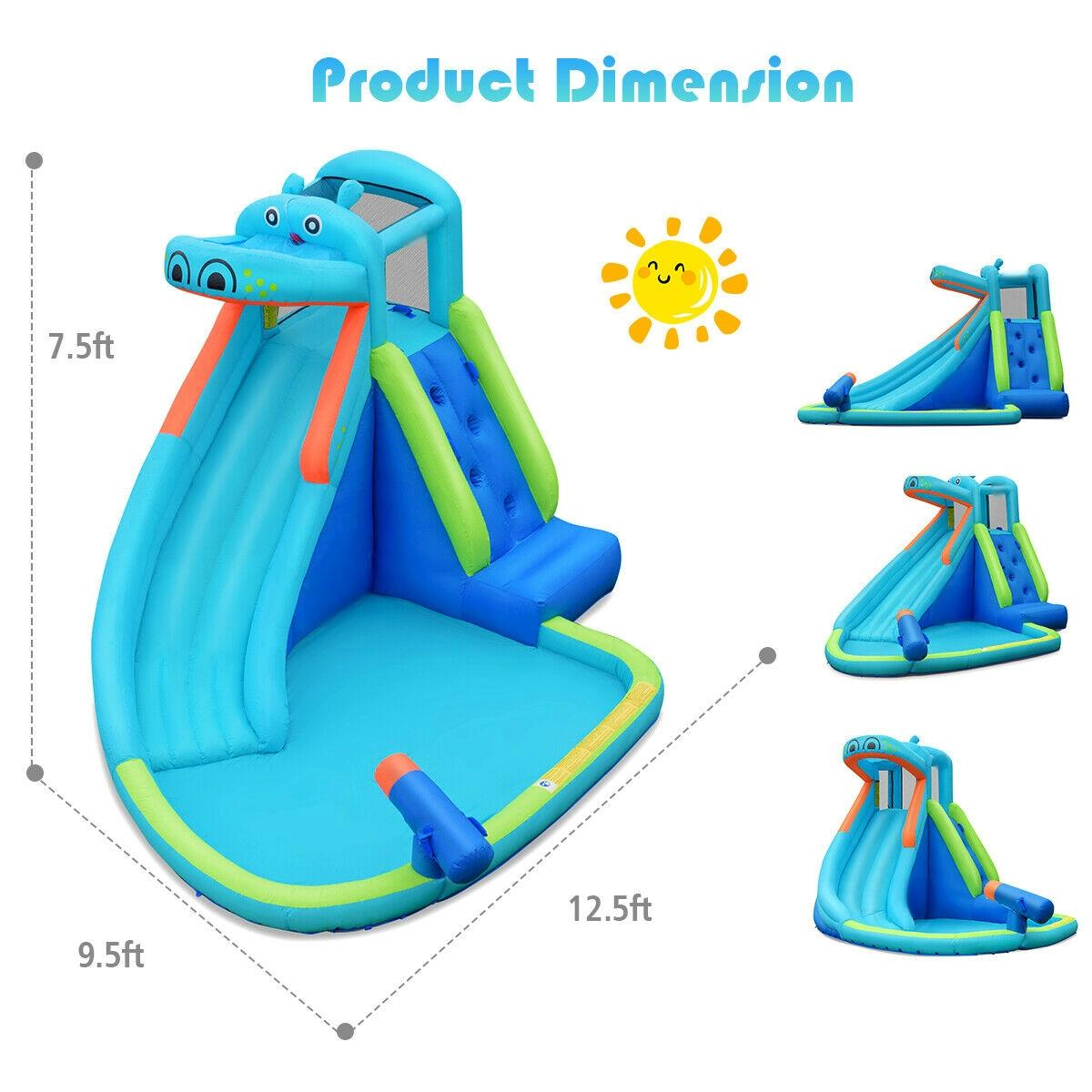 SUGIFT Kids Blue Hippo Inflatable Water Slide with Splash Pool and Climbing Wall 12.5-ft W 200-lb Total Capacity