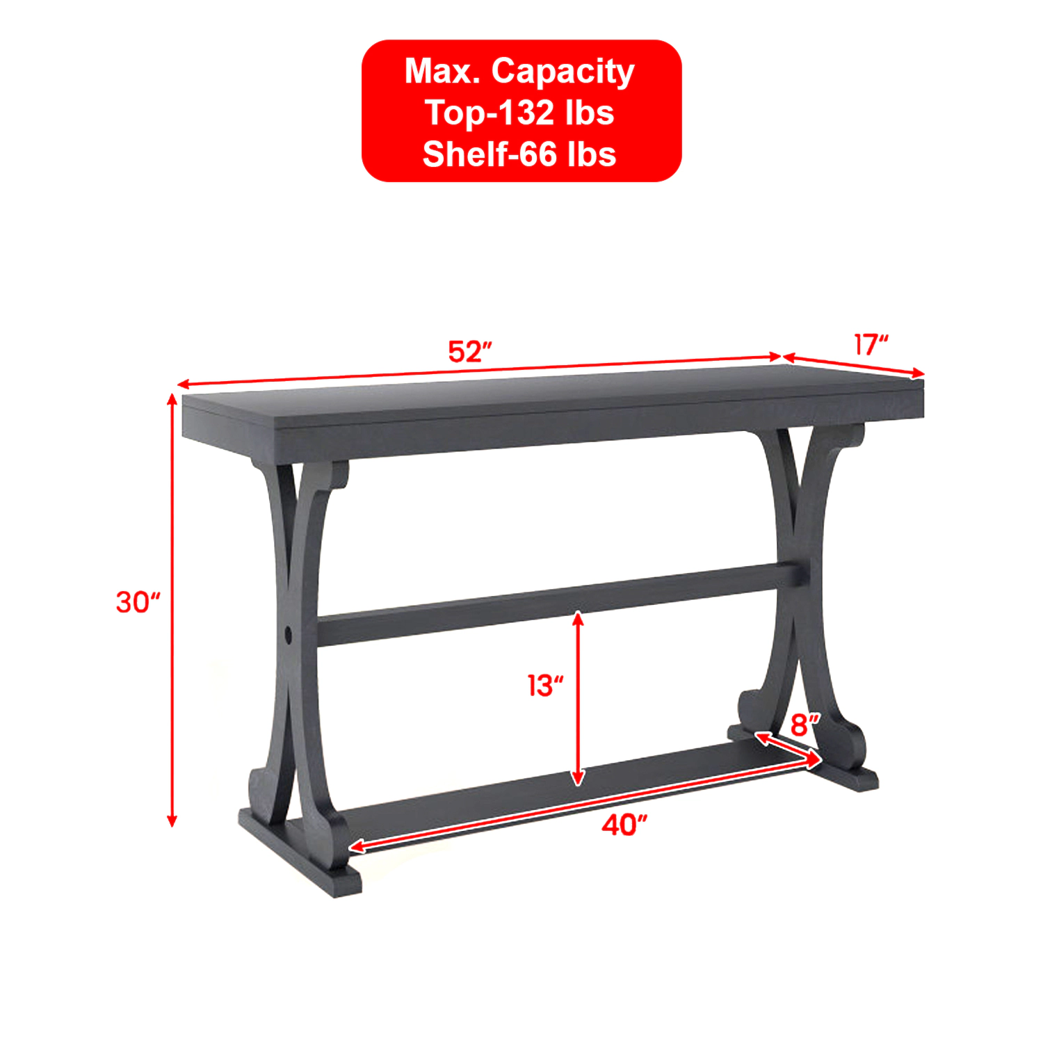 Hivvago Elegant Narrow Hallway Table with Open Shelf and 52-Inch Length