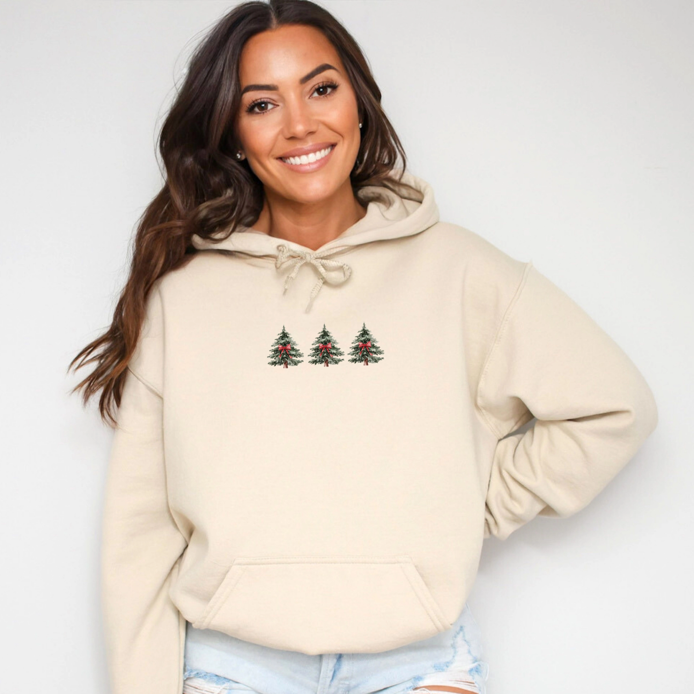 Simply Sage Market - Women's Graphic Hoodie Coquette Christmas Trees