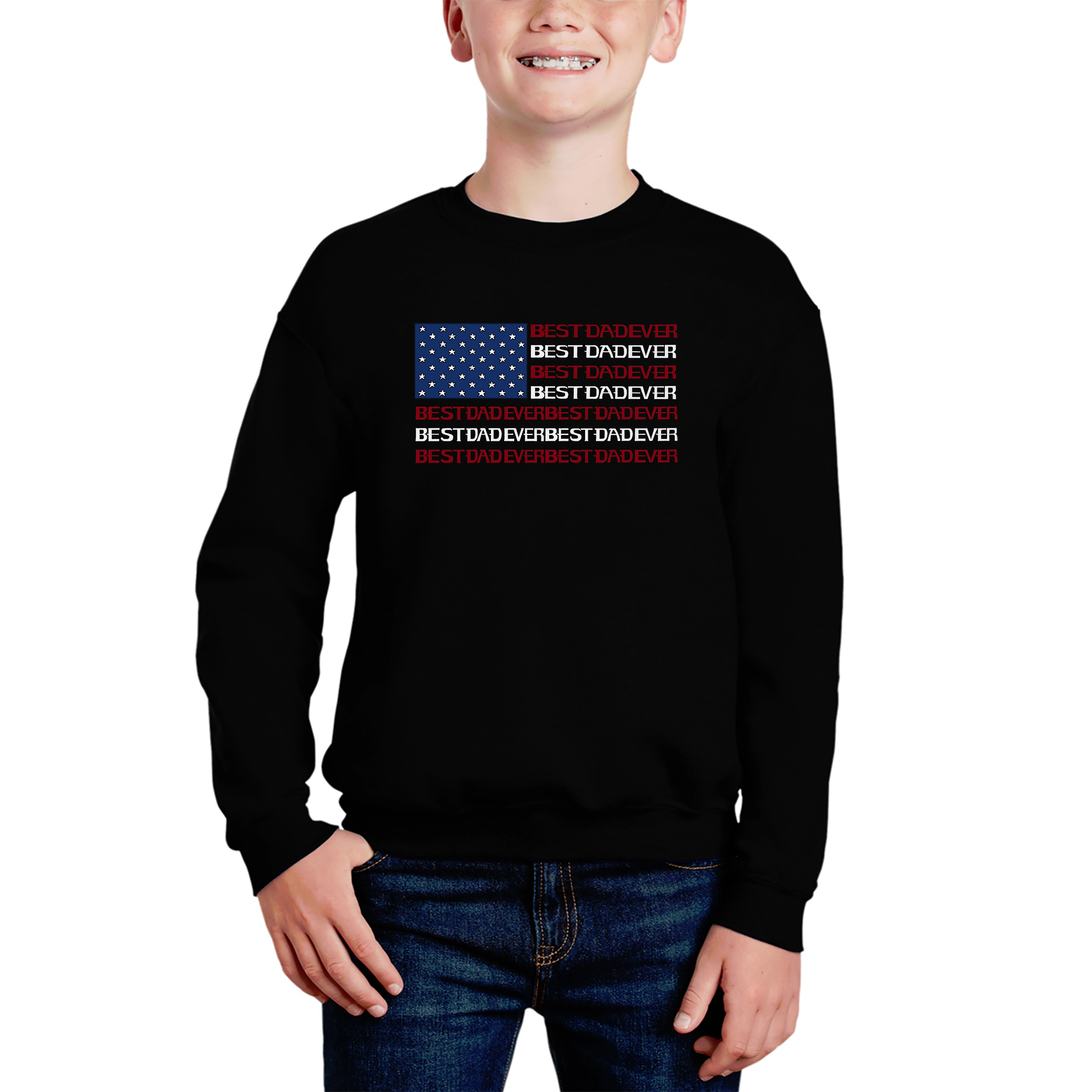 LA Pop Art Boy's Word Sweatshirt - Best Dad Ever Flag