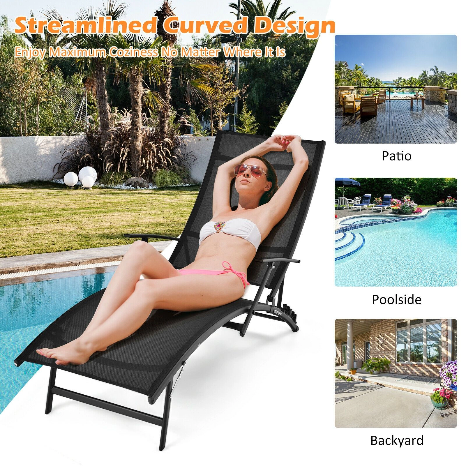 SlickBlue Unisex 2-Piece Folding Stackable Patio Lounge Chairs