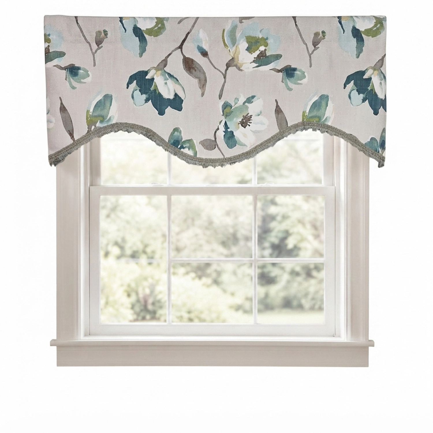 RLF Home 100% Cotton Elmina Trimmed Cornice Lined Window Valance 50 x 17 Turquoise
