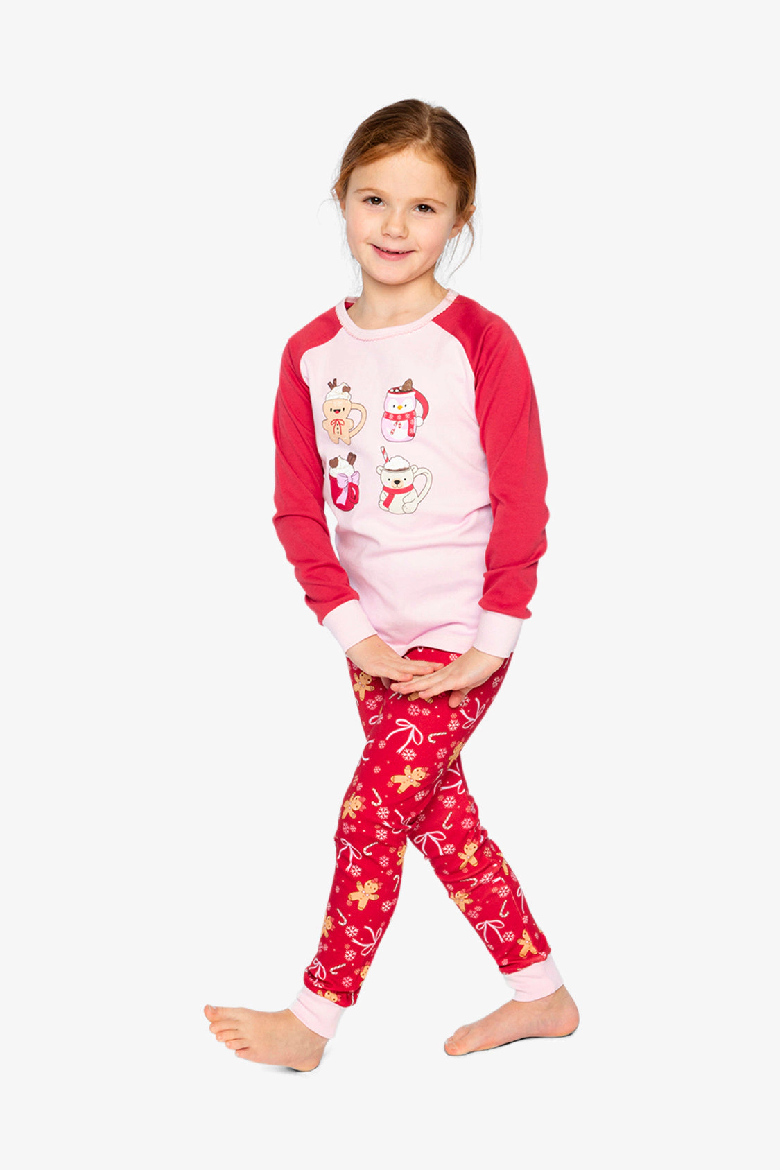 Deux par Girls Organic Cotton Gingerbread Two Piece Pajama Set with Raglan Sleeve Top and Pants