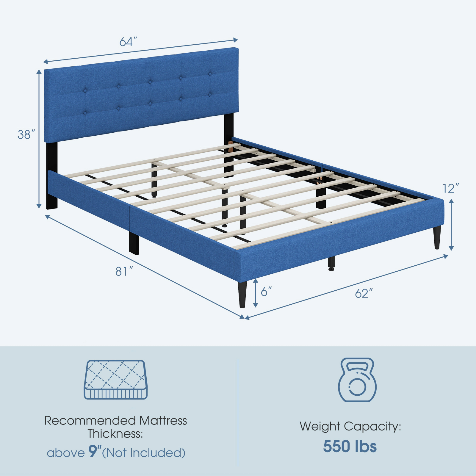LJG Queen Size Upholstered Platform Bed with Button Tufted Headboard
