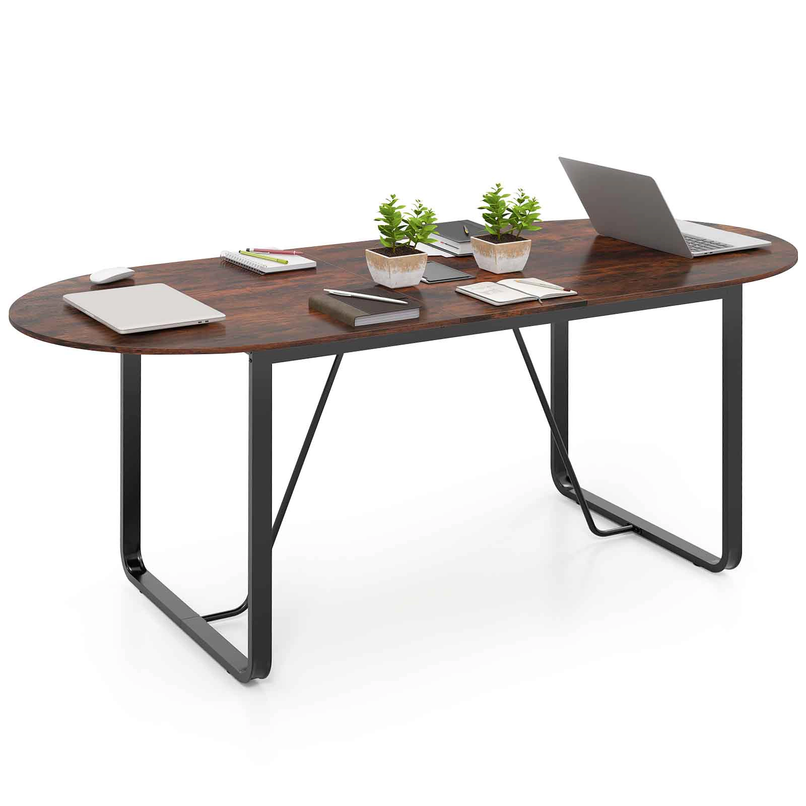 LJG 71 Inches Executive Table Oval Home Office Table with Cable Management Hole