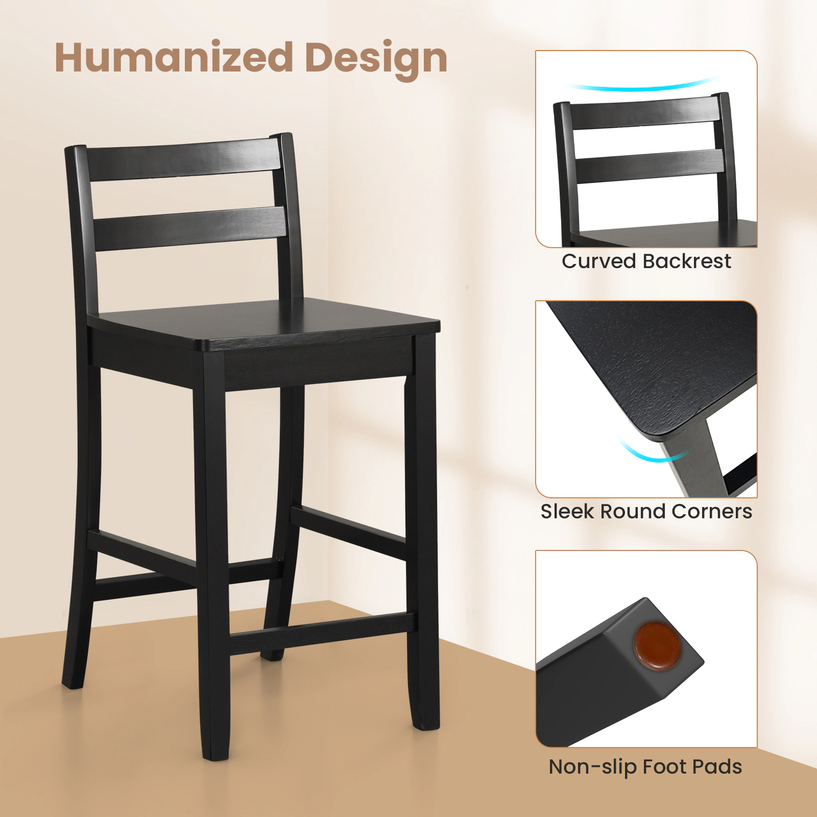 Glintex 2-Piece 24-Inch Counter Stool Set with Curved Back and Dual Footrests
