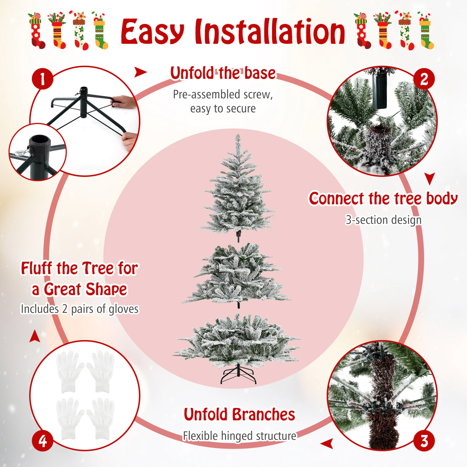 SlickBlue Snow Flocked Christmas Tree with Cool White LED Lights