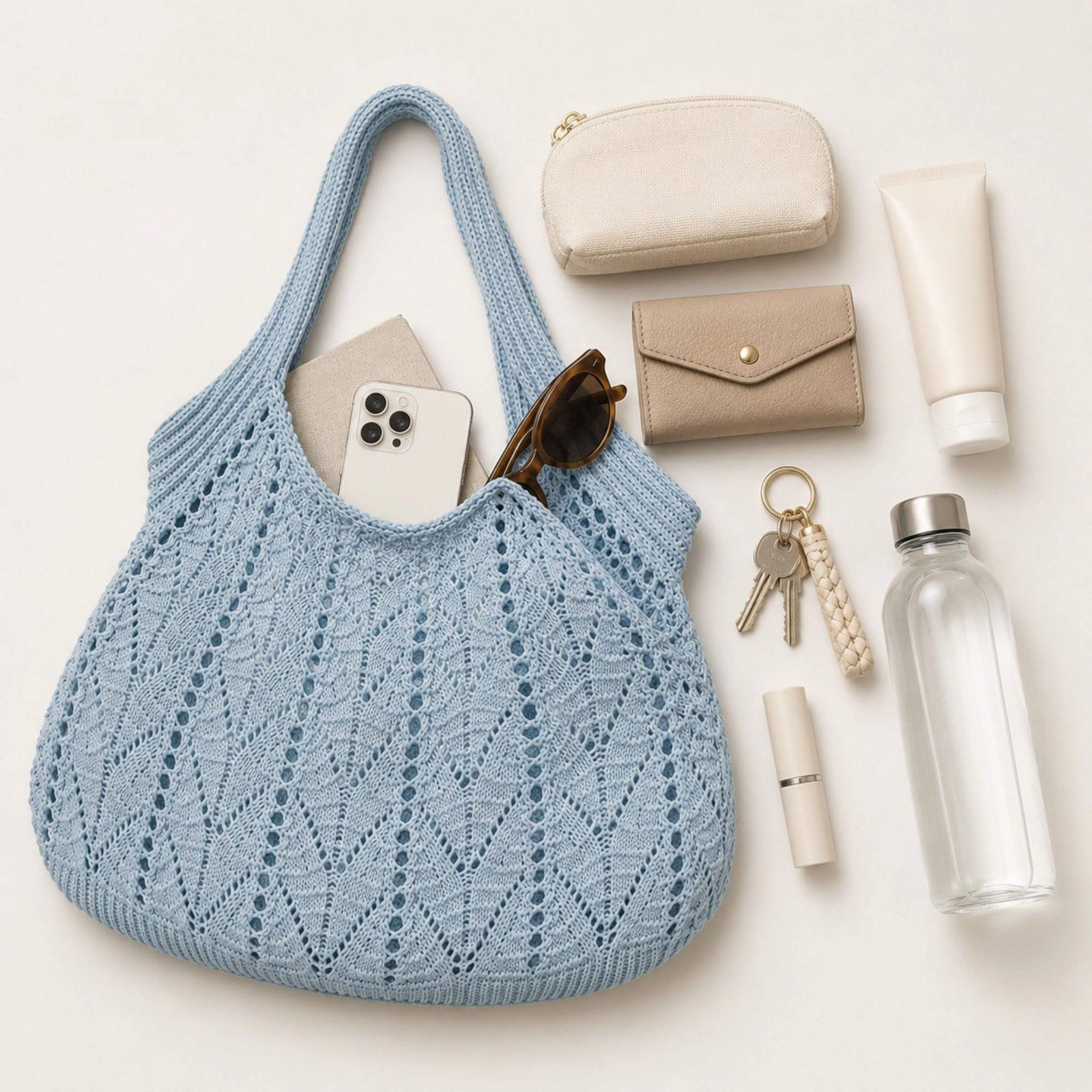 Alilang Women's Crochet Tote Bag Lightweight Shoulder with Openwork Knit Texture