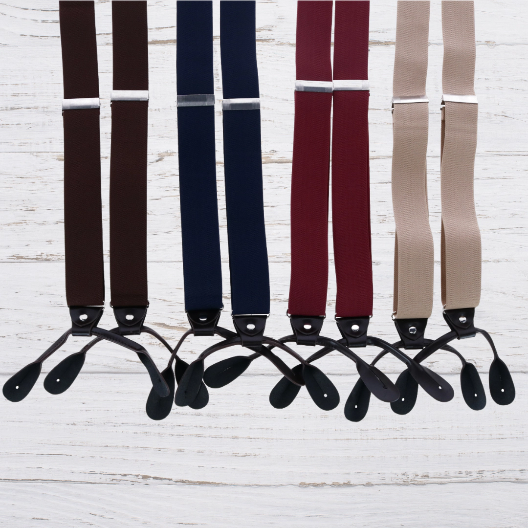 CTM Men's 1.375 Inch Wide Solid Color Y-Back Button-End Suspenders
