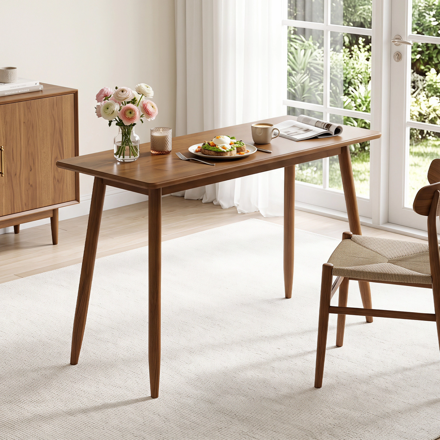 LJG Computer Desk with Rubber Wood Legs Wooden Writing Desk with Spacious Tabletop